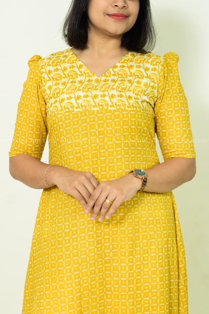 IYKA- YELLOW COTTON ALINE KURTHI#00191KUR