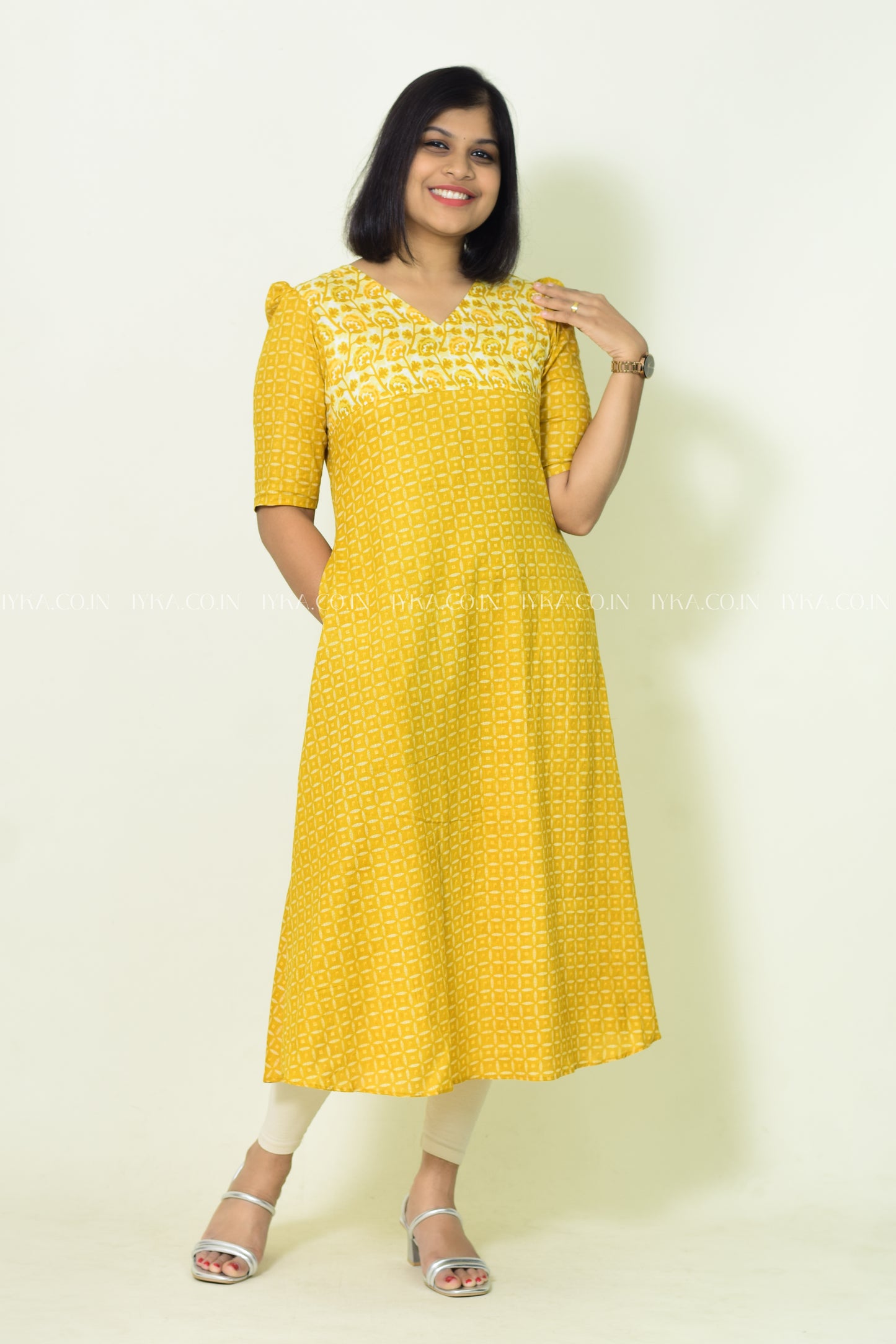 IYKA- YELLOW COTTON ALINE KURTHI#00191KUR