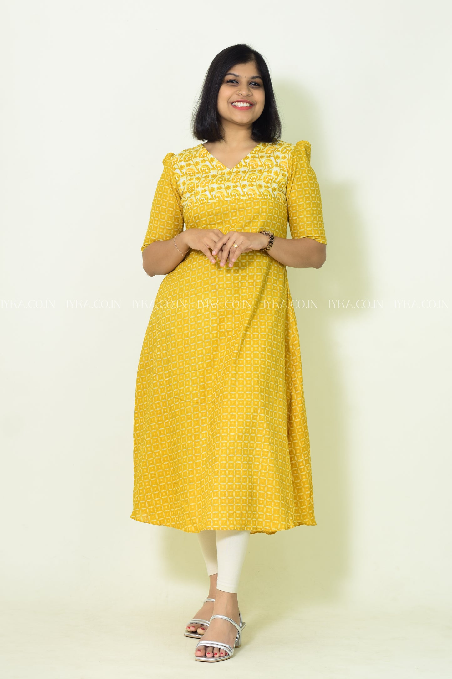 IYKA- YELLOW COTTON ALINE KURTHI#00191KUR