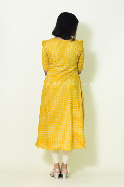 IYKA- YELLOW COTTON ALINE KURTHI#00191KUR