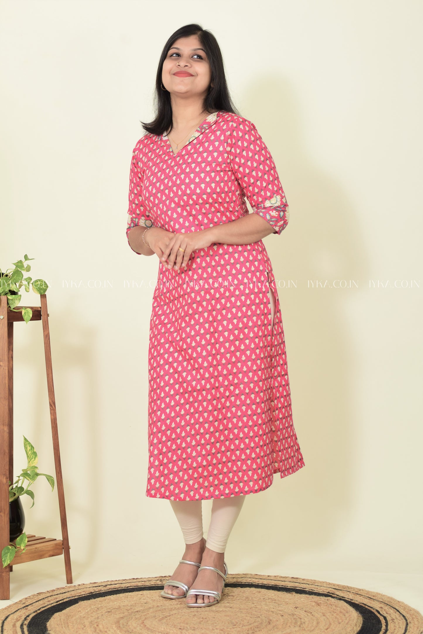 IYKA- PINK COTTON SLITTED KURTHI #00256KUR