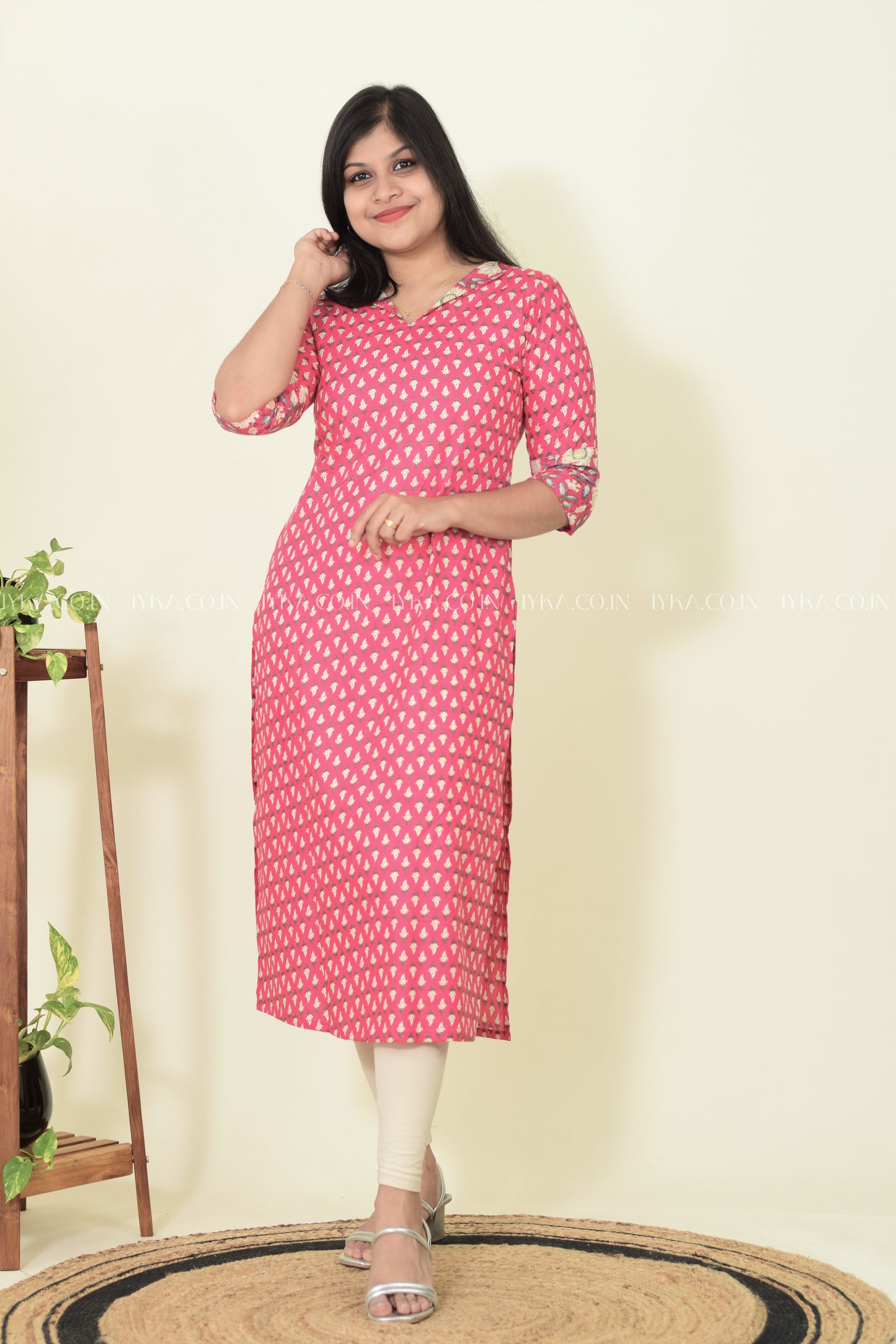 IYKA- PINK COTTON SLITTED KURTHI #00256KUR