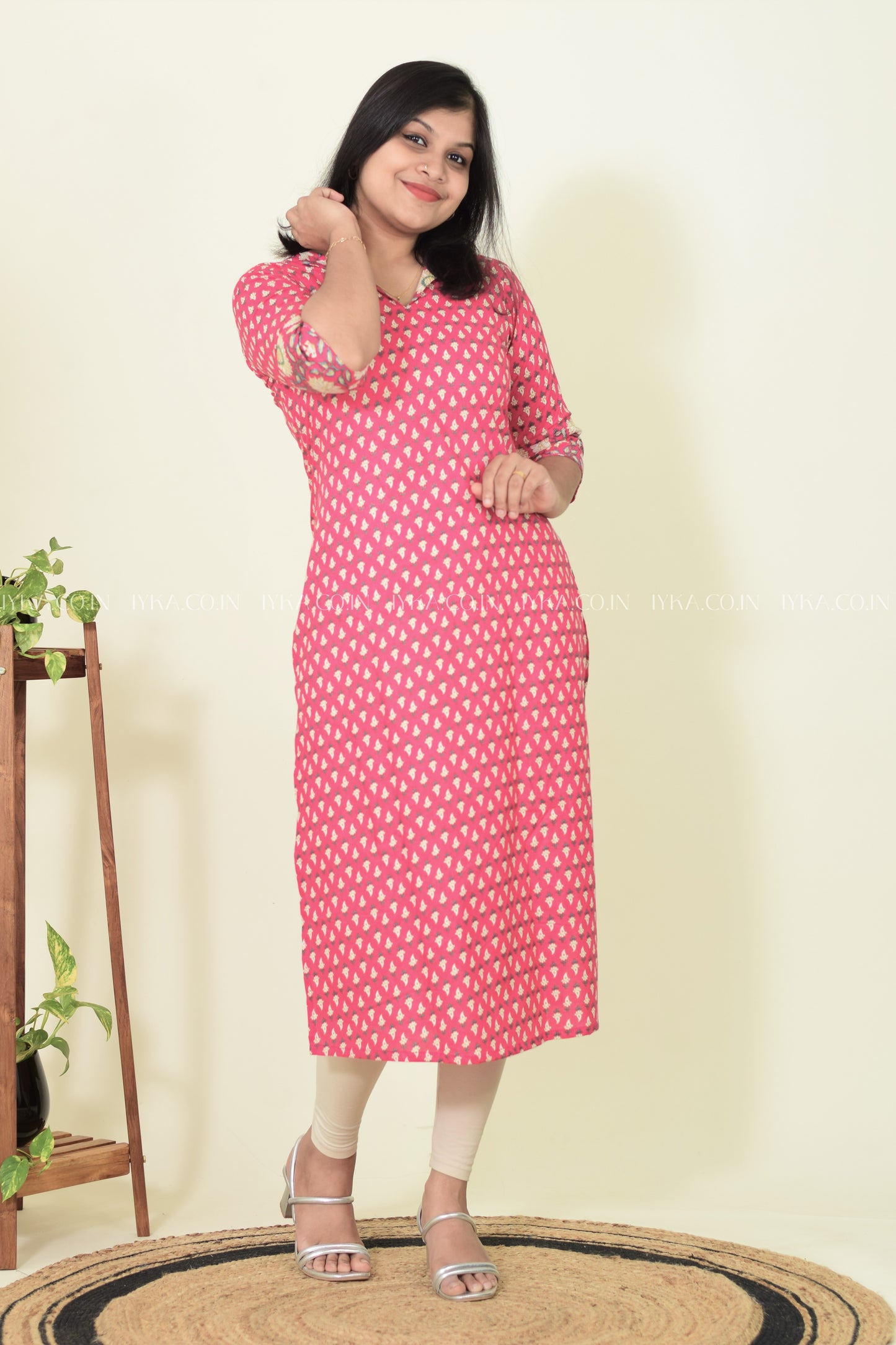 IYKA- PINK COTTON SLITTED KURTHI #00256KUR