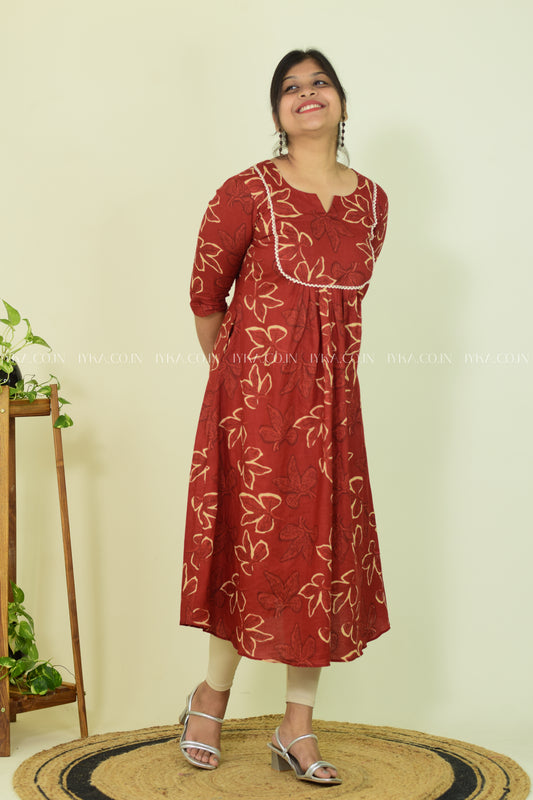 Floral Embrace – Red Kurthi