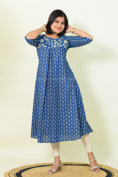 IYKA- BLUE COTTON ALINE KURTHI #00193KUR