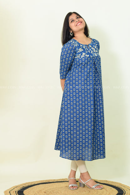 IYKA- BLUE COTTON ALINE KURTHI #00193KUR