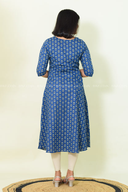 IYKA- BLUE COTTON ALINE KURTHI #00193KUR