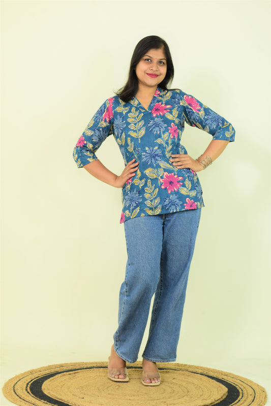 Blue Blossom Short Kurthi