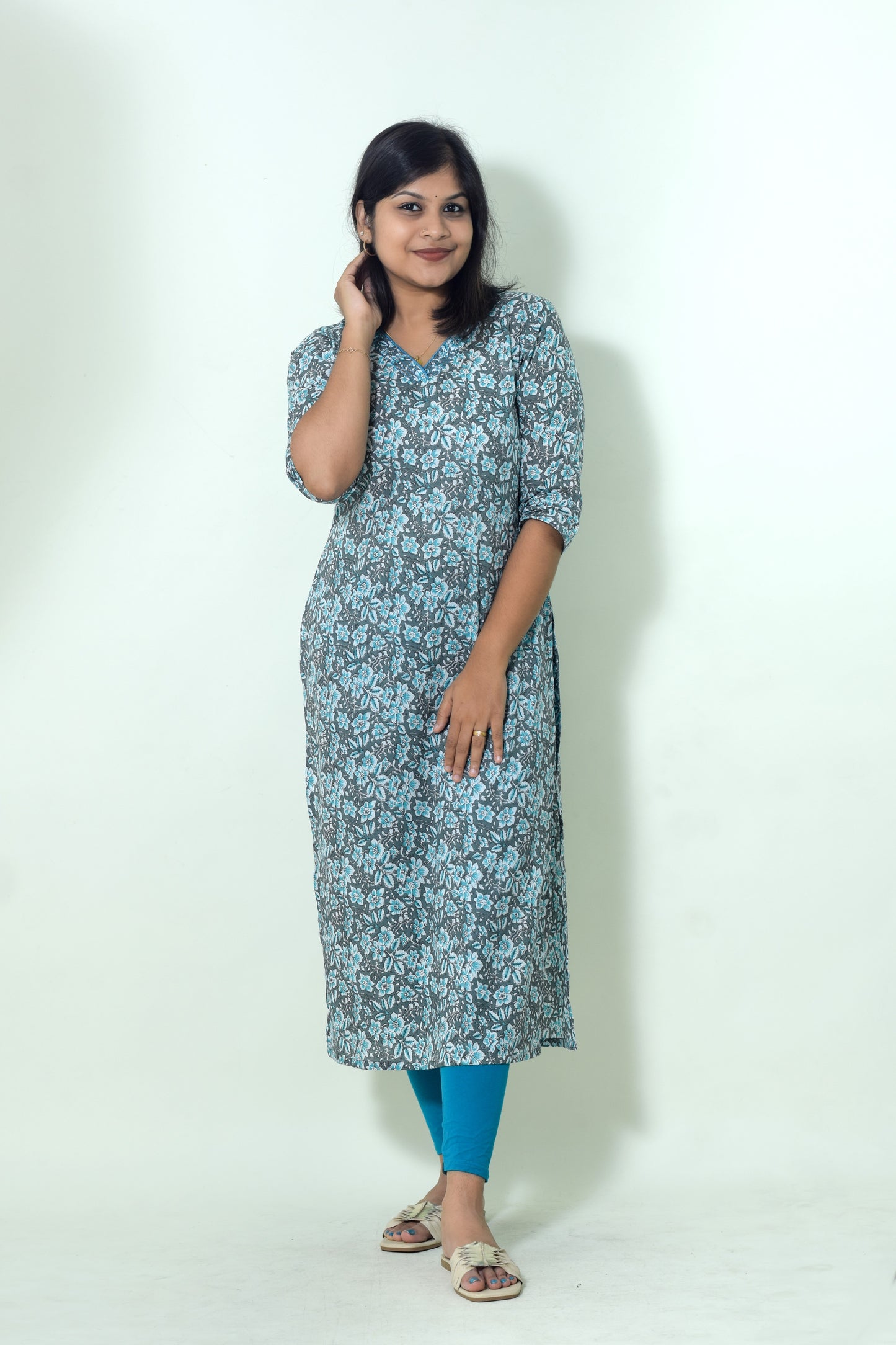 IYKA-GREY AND BLUE SLITTED KURTHI #00092KUR