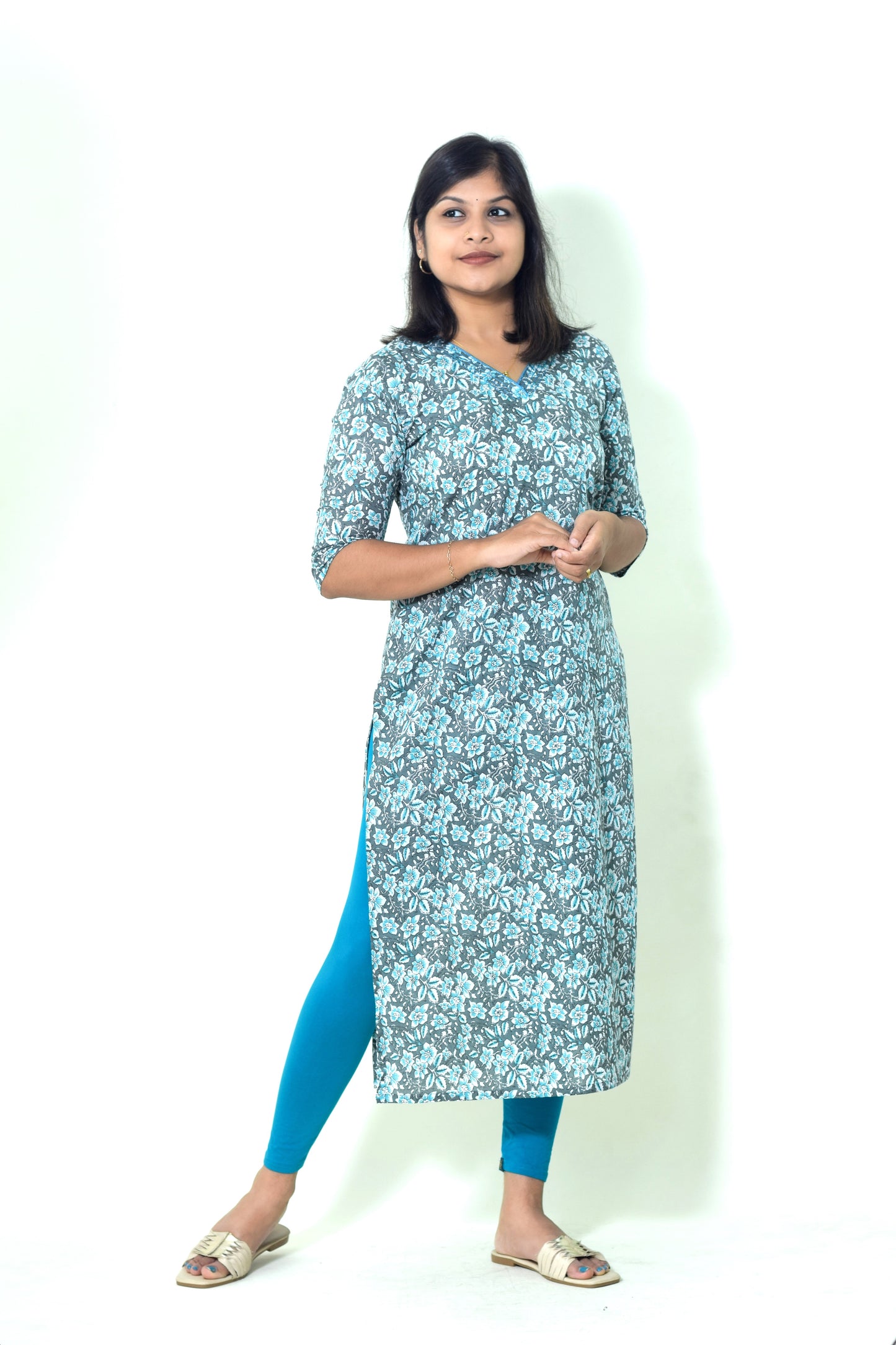 IYKA-GREY AND BLUE SLITTED KURTHI #00092KUR