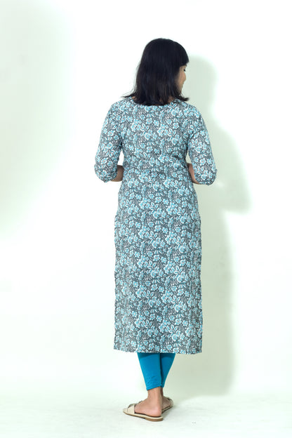 IYKA-GREY AND BLUE SLITTED KURTHI #00092KUR