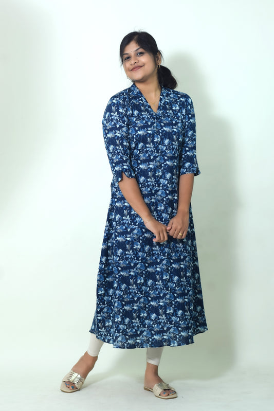 IYKA- INDIGO BLUE ALINE KURTHI #00089KUR