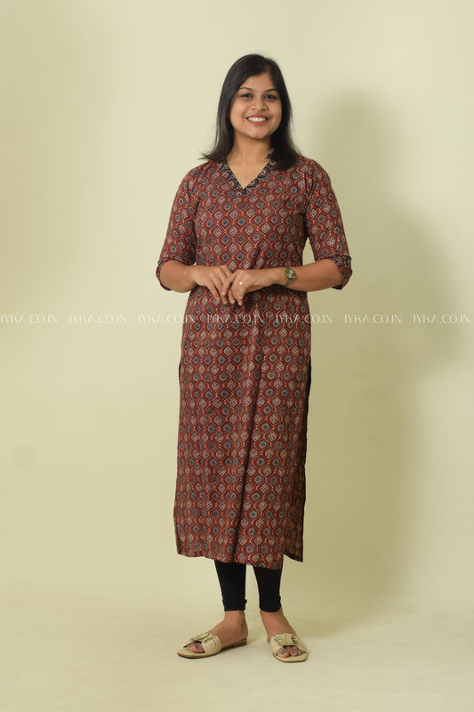 IYKA-AJRAKH PRINTED STRAIGHT CUT KURTHI #00082KUR