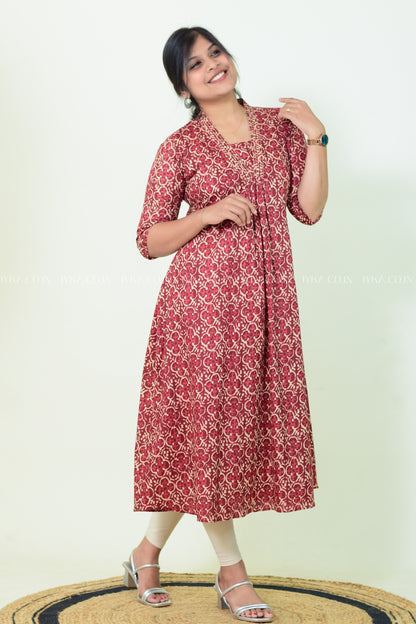 IYKA- RED COTTON ALINE KURTHI #00201KUR