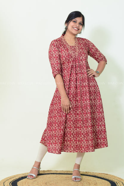 IYKA- RED COTTON ALINE KURTHI #00201KUR