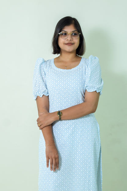 IYKA- EMBROIDERED COTTON MINT BLUE KURTHA #00021KUR