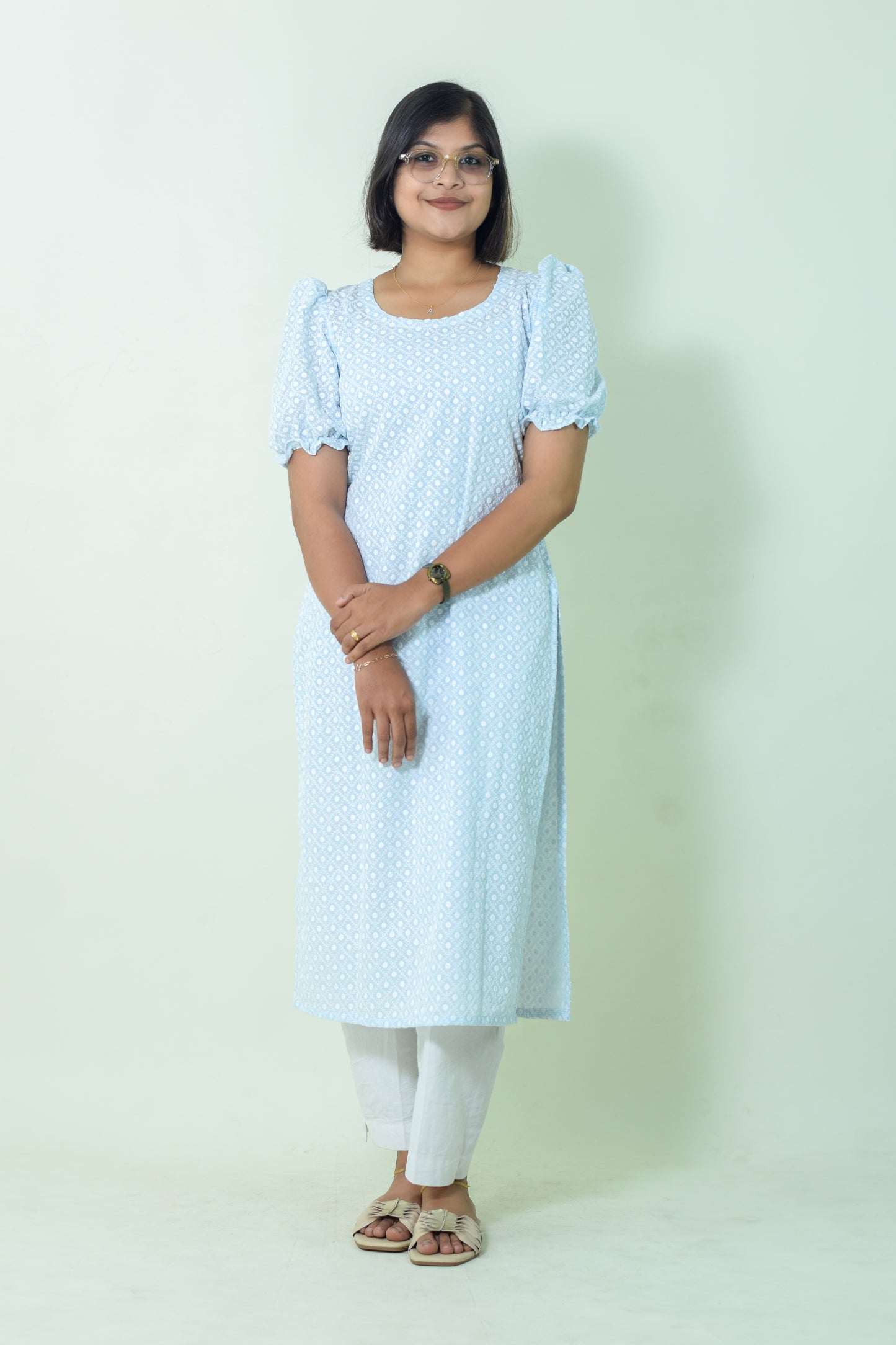 IYKA- EMBROIDERED COTTON MINT BLUE KURTHA #00021KUR