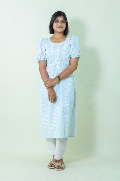 IYKA- EMBROIDERED COTTON MINT BLUE KURTHA #00021KUR