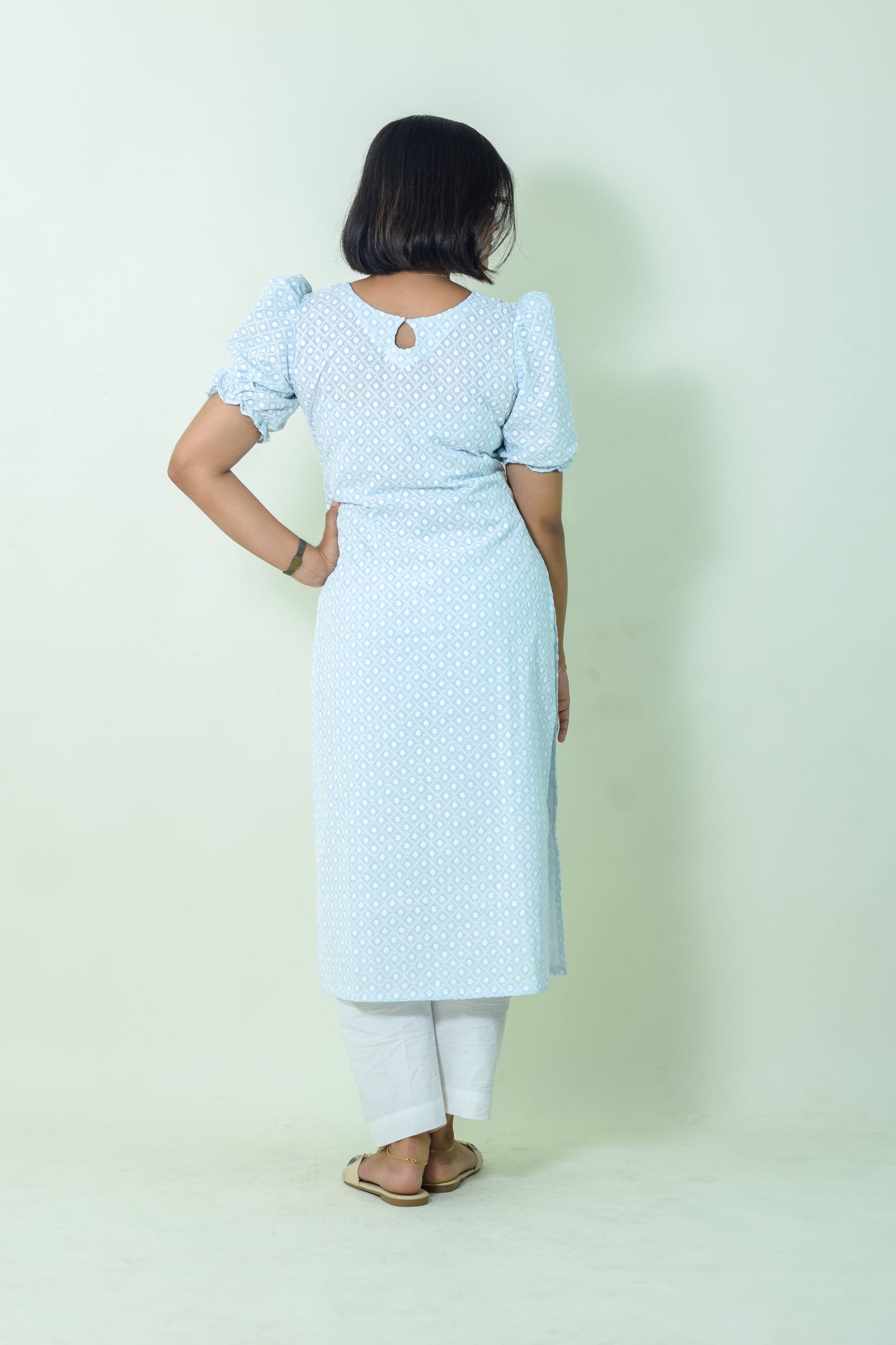 IYKA- EMBROIDERED COTTON MINT BLUE KURTHA #00021KUR