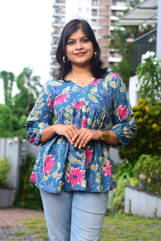 Blue Blossom Short Kurthi