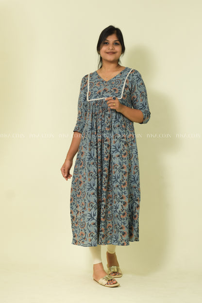 IYKA- GREY FLORAL PRINTED ALINE KURTHI#00113KUR