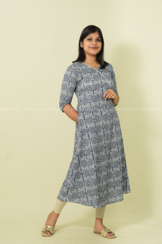 IYKA- WHITE AND BLUE ALINE KURTHI #00114KUR