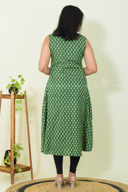 IYKA- GREEN FLORAL PRINTED ALINE KURTHI #00260KUR