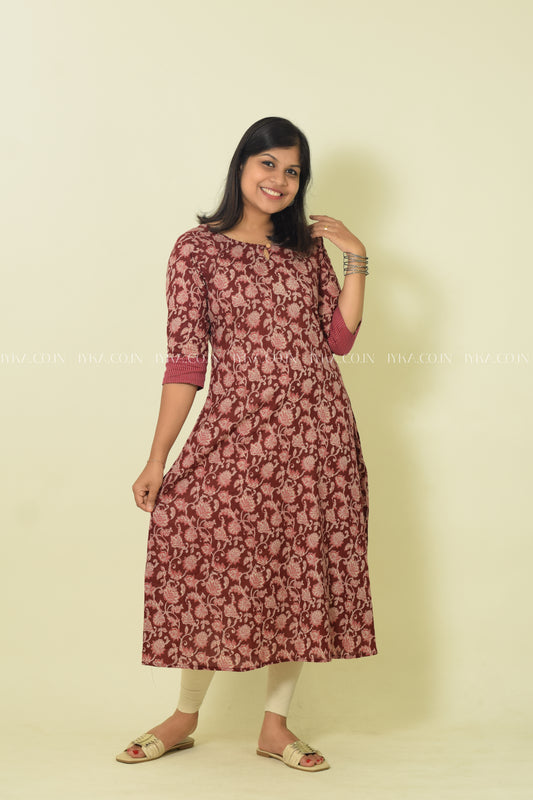 IYKA- MAROON FLORAL PRINTED ALINE KURTHI #00099KUR