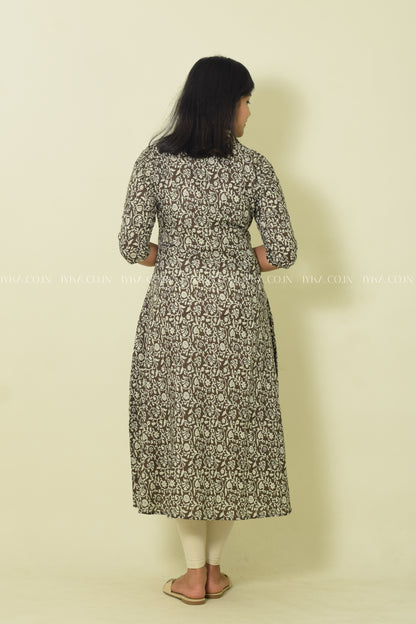 IYKA- BROWN FLORAL  ALINE KURTHI #00101KUR