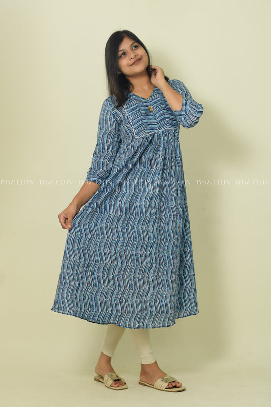 IYKA- WHITE AND BLUE ALINE KURTHI #00127KUR