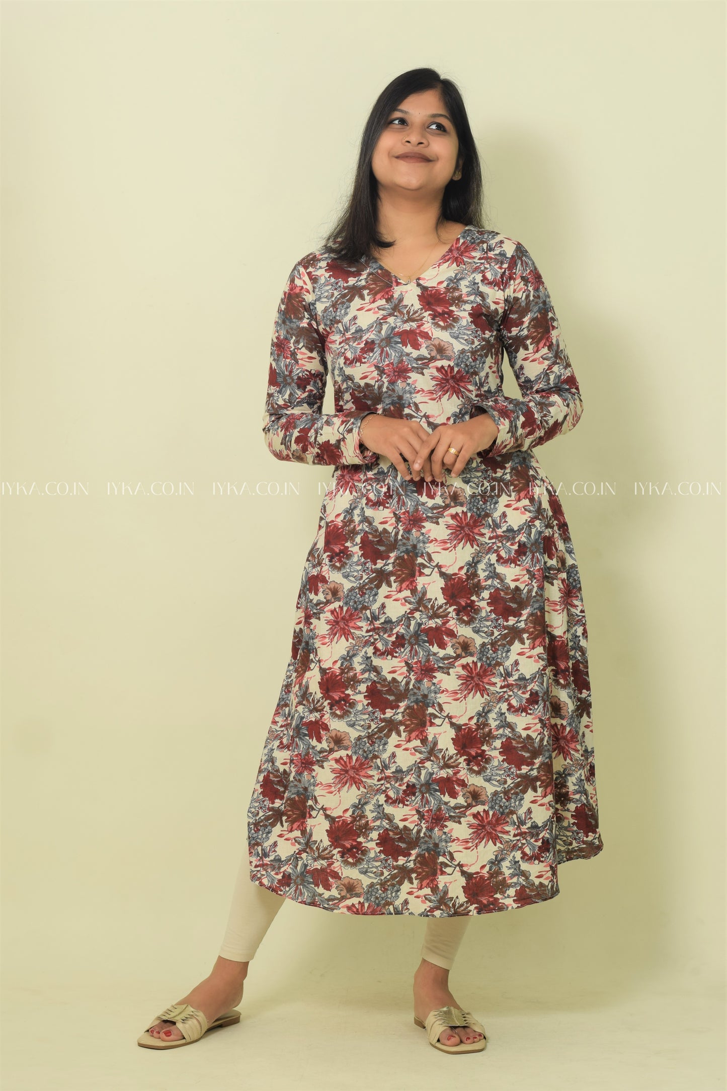 IYKA- MAROON FLORAL ALINE KURTHI #00125KUR