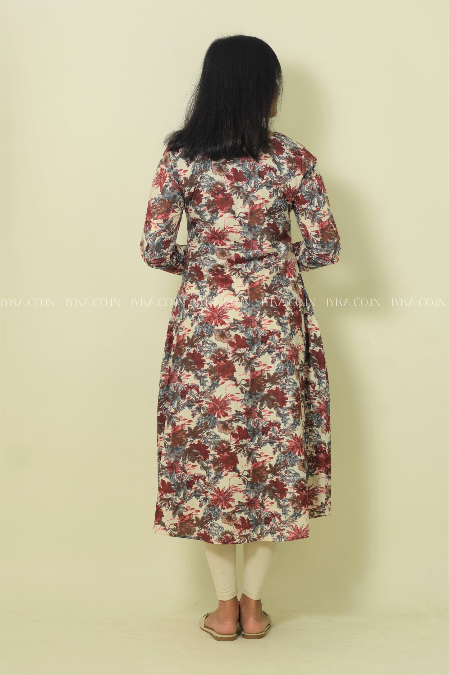 IYKA- MAROON FLORAL ALINE KURTHI #00125KUR