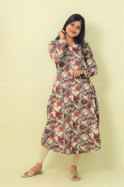 IYKA- MAROON FLORAL ALINE KURTHI #00125KUR