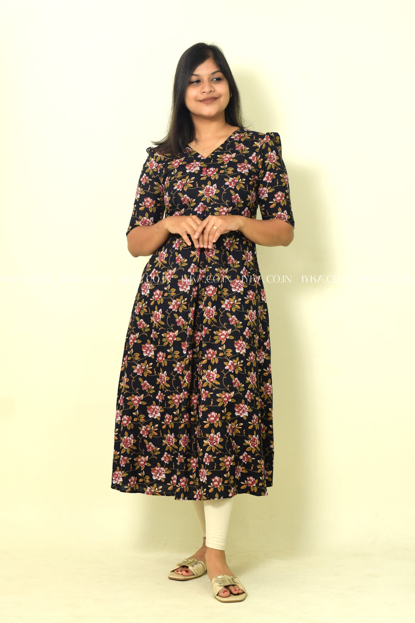 IYKA- BLACK AND RED FLORAL ALINE KURTHI #00126KUR