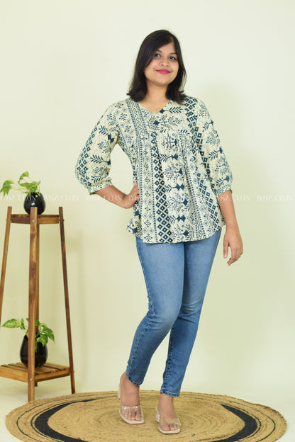 Mint Mist Cotton  Short Kurthi