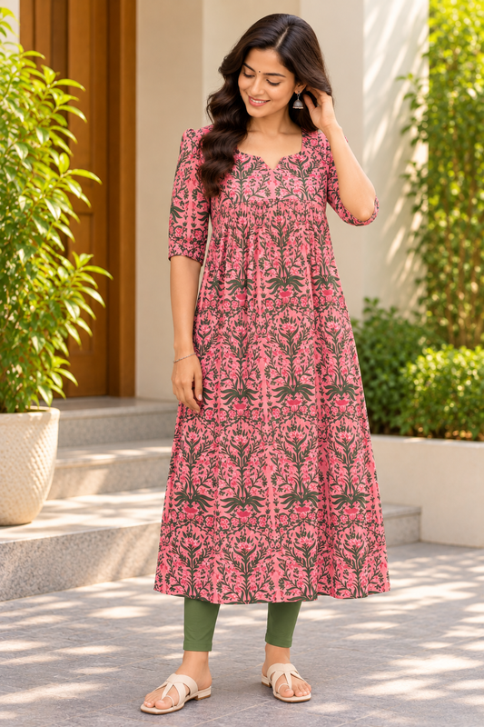 Coral Bloom Kurthi
