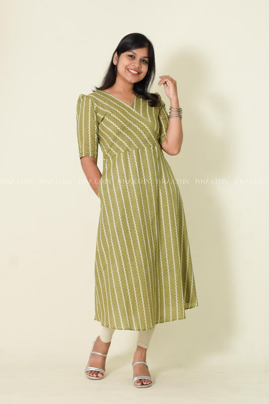 IYKA-OLIVE GREEN ALINE KURTHI #00141KUR