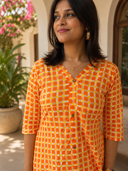 Tangerine Check Dress