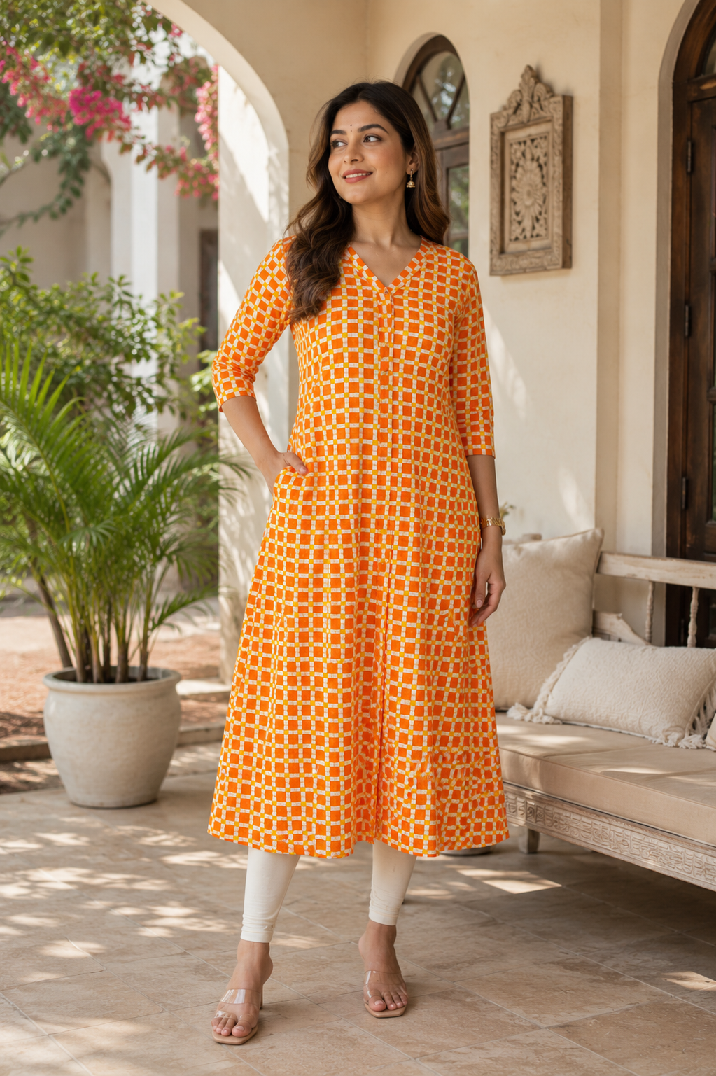 Tangerine Check Dress